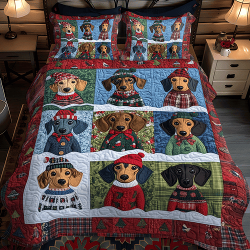 Doxie Darlings 3-Piece Quilted Bedding Set NCU0TH1687