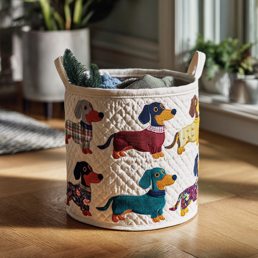 Doxie Gathering Quilted Laundry Basket NCU0DV1636