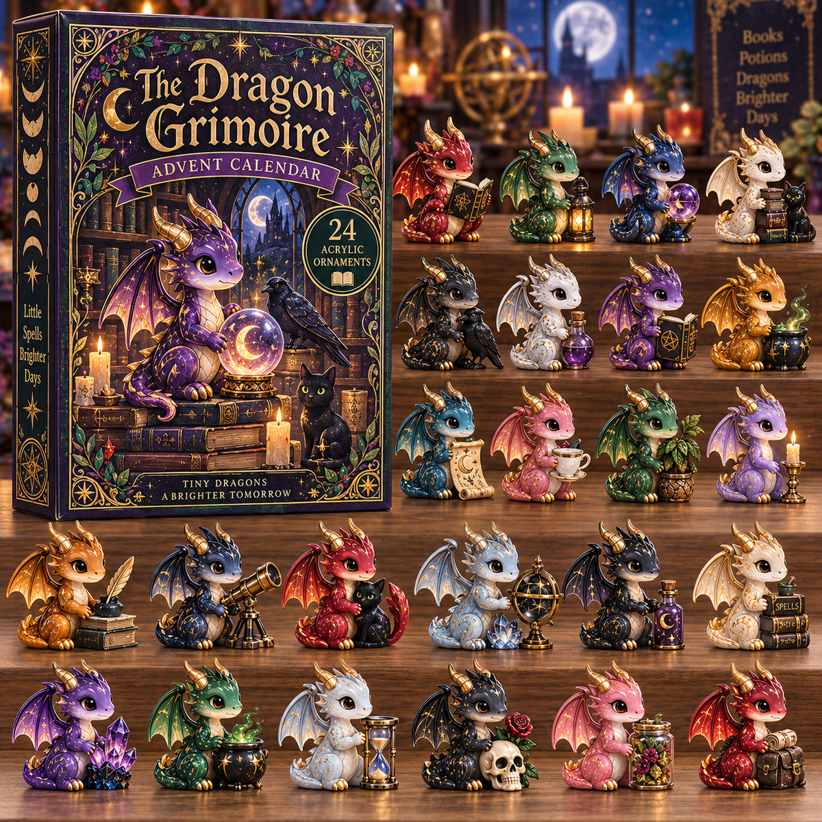 CHRISTMAS KICKOFF 40% OFF - Dragon Grimoire Advent Calendar 2026 - 24-Day Festive Countdown, Acrylic Charms Blind Box - Gift For Dragon Lovers AC0TV014