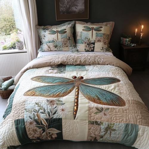 Dragonfly Bliss 3-Piece Quilted Bedding Set NCU0DV1545