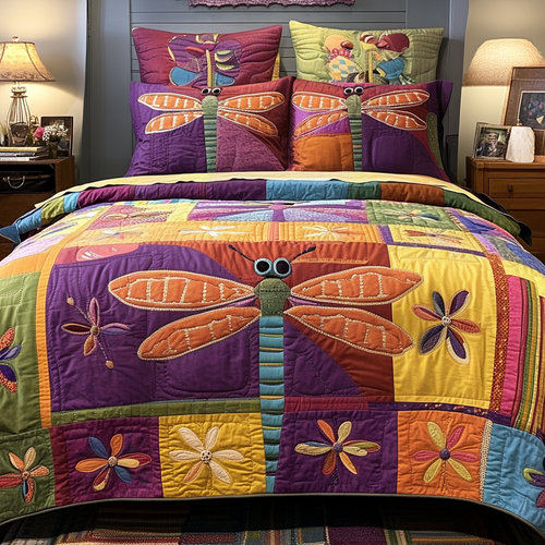 Dragonfly Delight 3-Piece Quilted Bedding Set NCU0NVH479