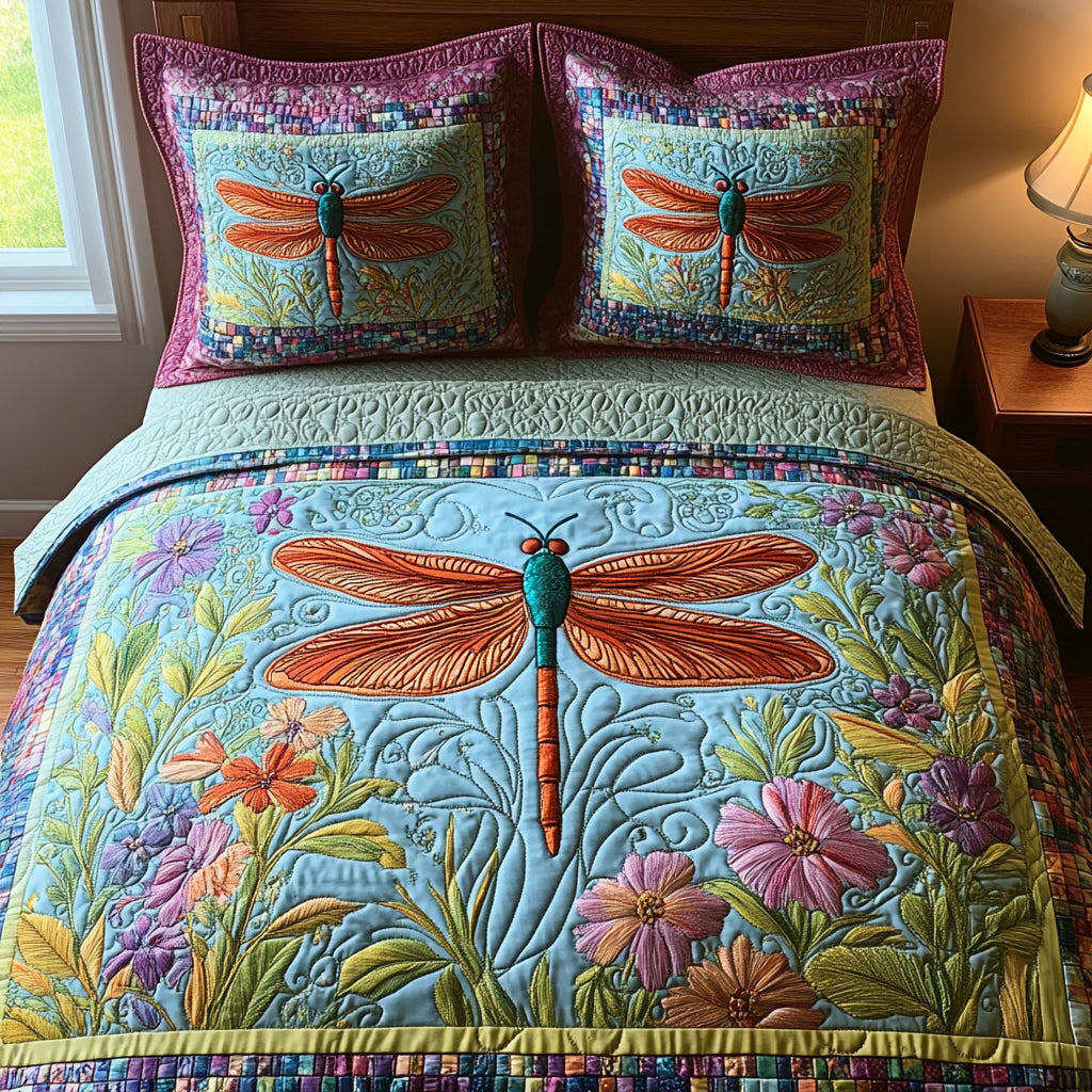 Dragonfly Dreams 3-Piece Quilted Bedding Set NCU0DV1536