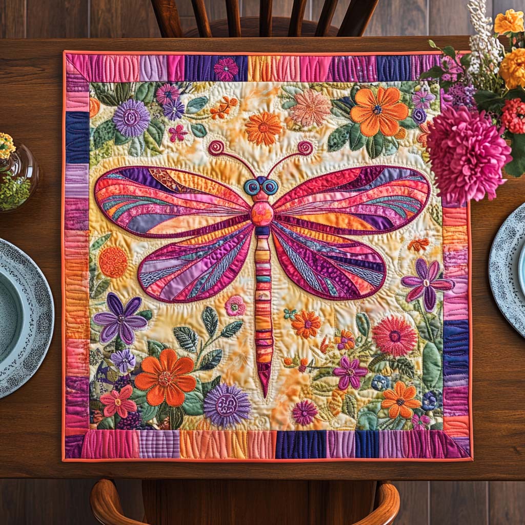 Dragonfly Garden Whisper Quilted Table Topper NCU0NNT1002