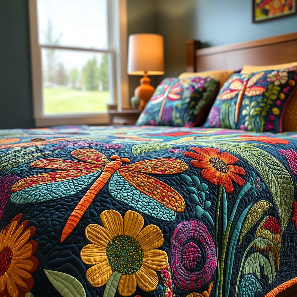 Dragonfly Harmony 3-Piece Quilted Bedding Set NCU0DV1540