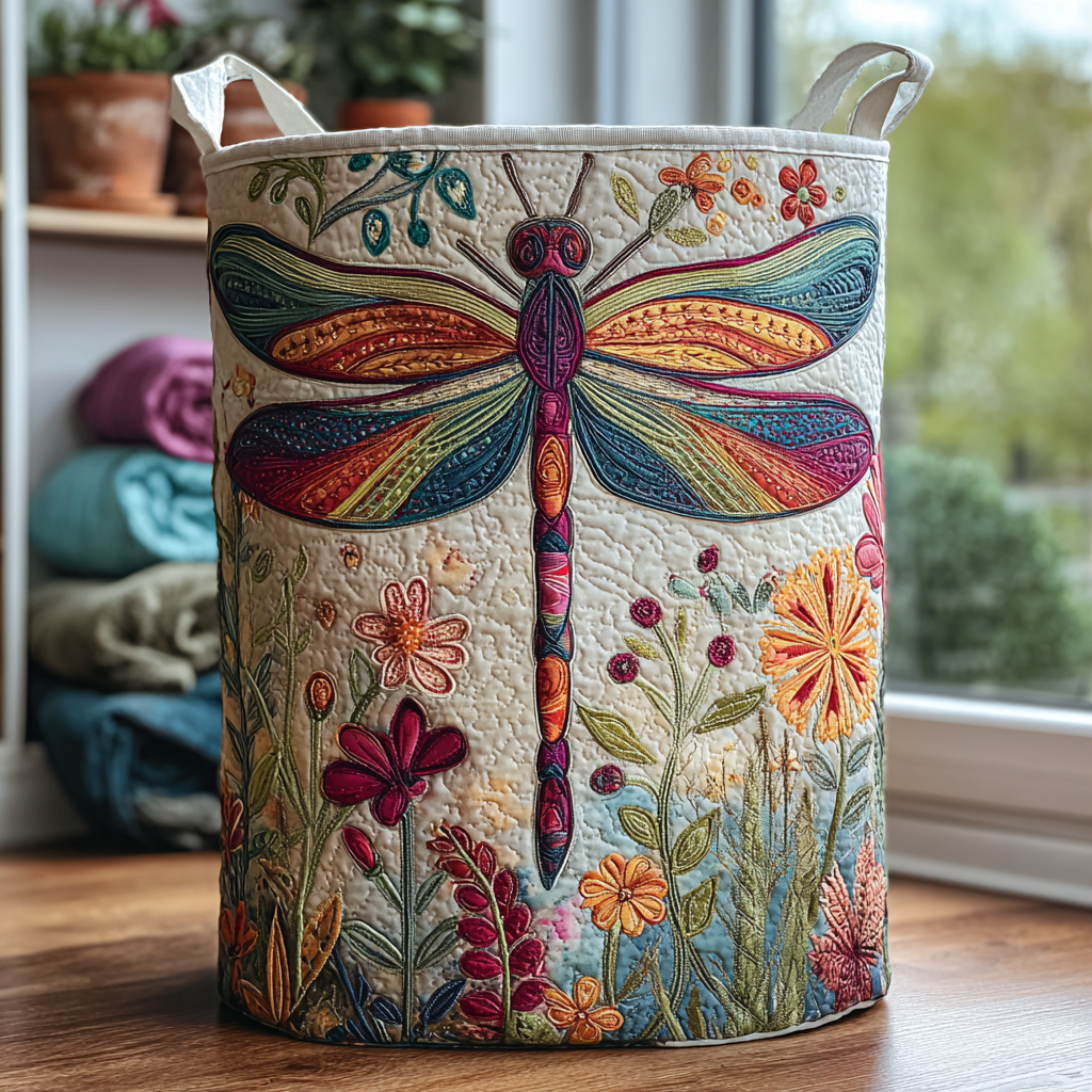 Dragonfly Meadow Quilted Laundry Basket NCU0DDK1152