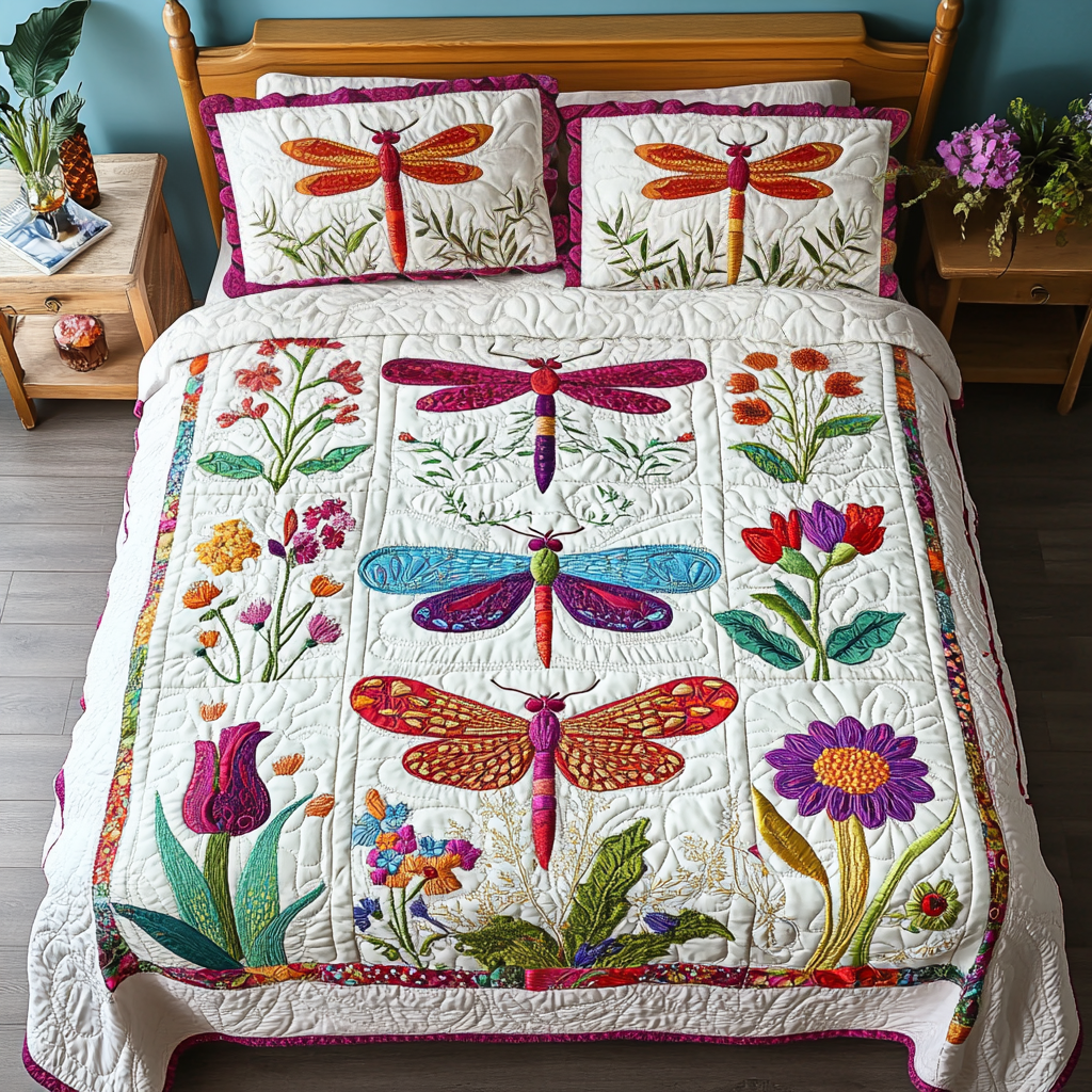 Dragonfly Serenade 3-Piece Quilted Bedding Set NCU0NVH179