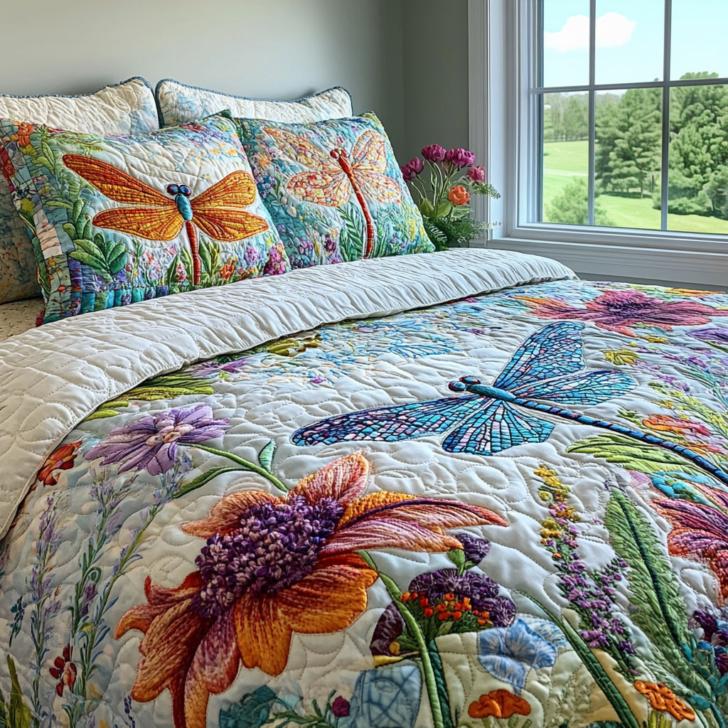 Dragonfly Whispers 3-Piece Quilted Bedding Set NCU0DV1543