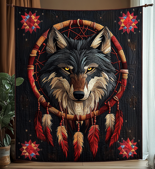 Dreamcatcher Wolf Quilted Blanket NCU0DV882