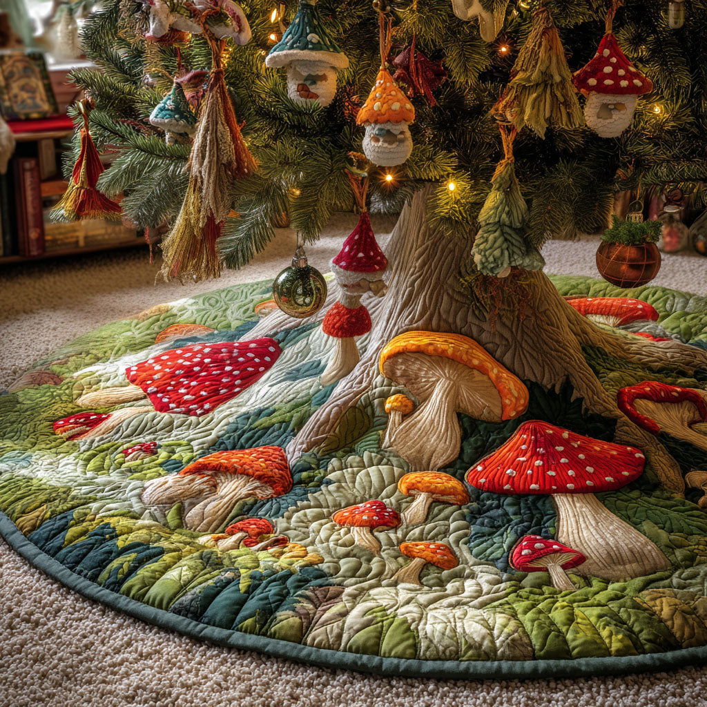 Mushroom Forest Christmas Quilted Tree Skirt NCU0QN072