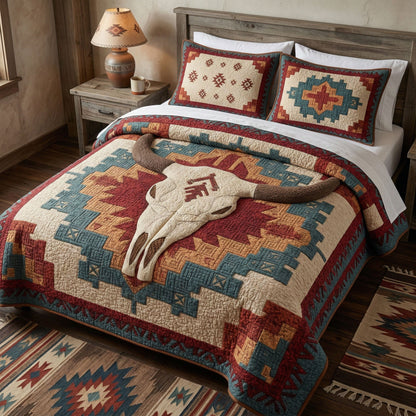 Dusty Skull 3-Piece Quilted Bedding Set NCU0NTD1690