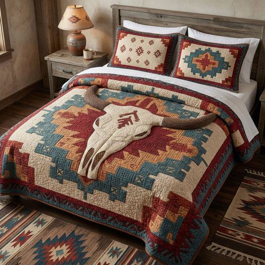 Dusty Skull 3-Piece Quilted Bedding Set NCU0NTD1690