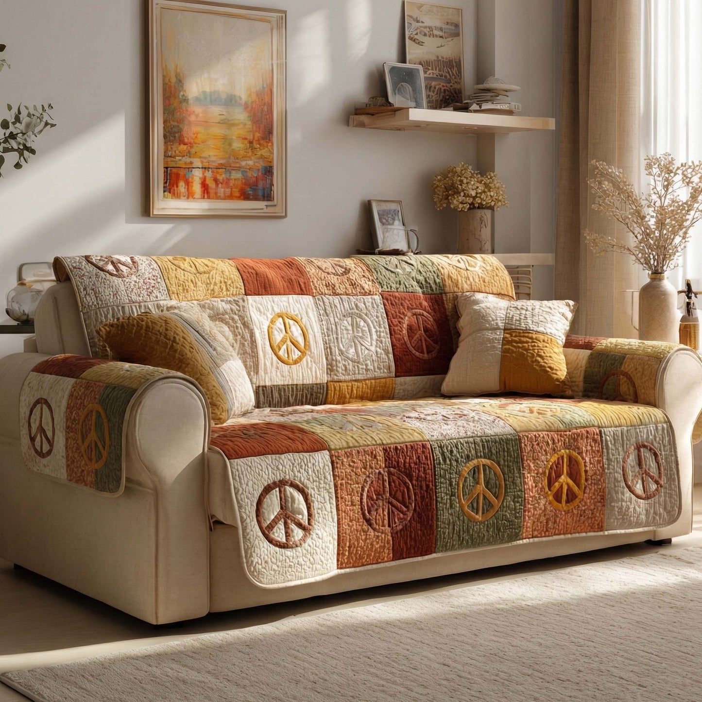 Earth Tone Harmony Quilted Sofa Cover NCU0NXD1406