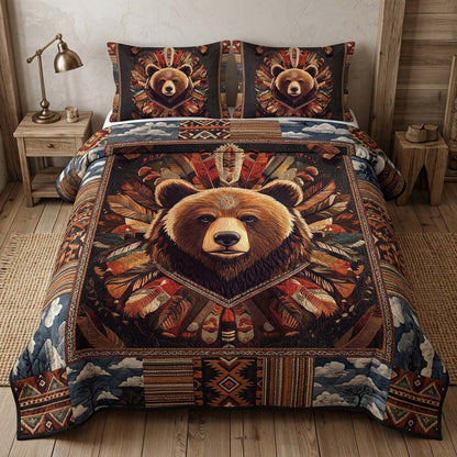 Earthfire Bear Headdress 3-Piece Quilted Bedding Set NCU0DQQ0713