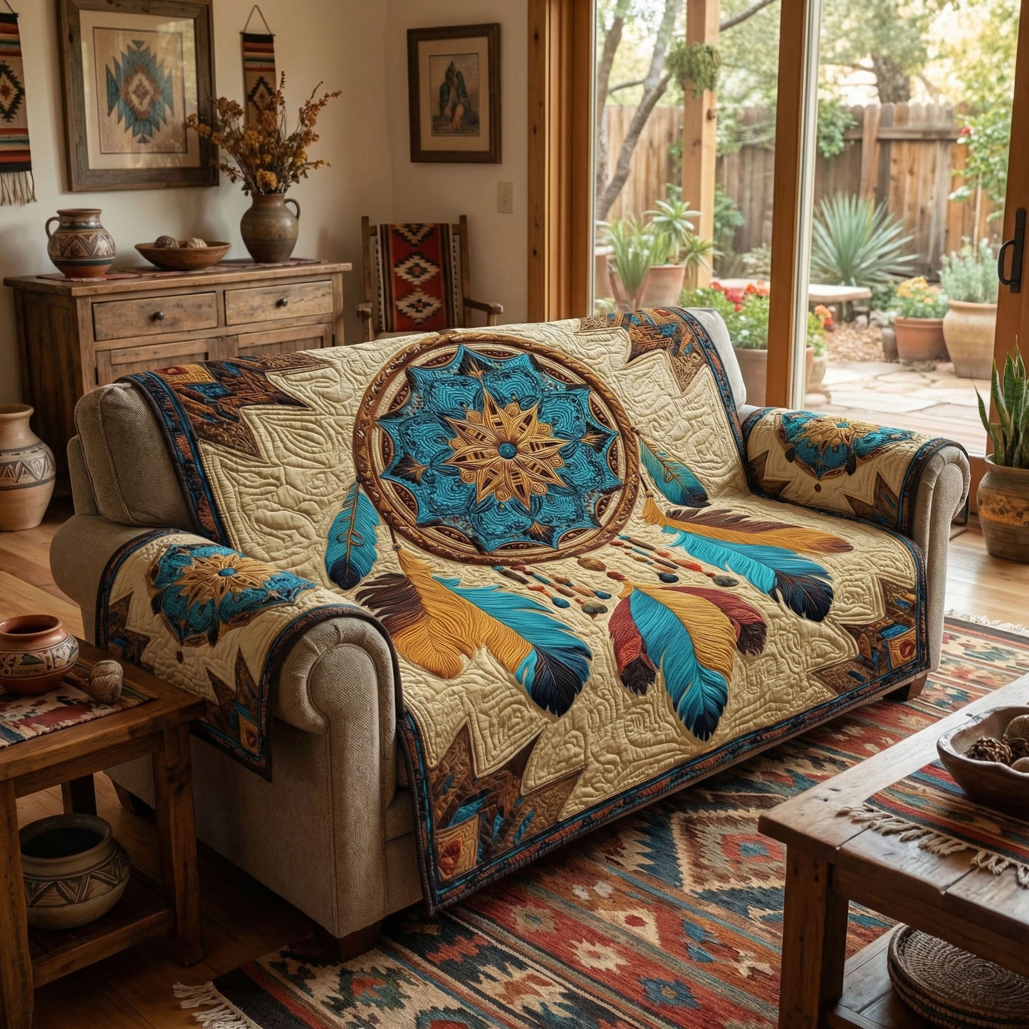 Earthtone Mandala Quilted Sofa Cover NCU0PTT3002