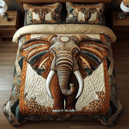 Earthy Elephant Bliss 3-Piece Quilted Bedding Set NCU0TH2601