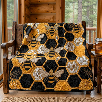 Earthy Bee Block Quilted Blanket NCU0HNH1176