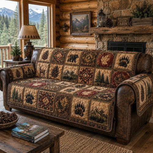 Earthy Summit Tracks Quilted Sofa Cover NCU0PVL1074