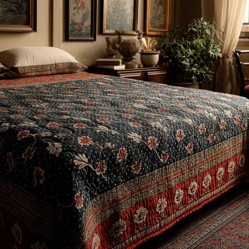 Ebony Blossom Quilted Blanket NCU0LDH712