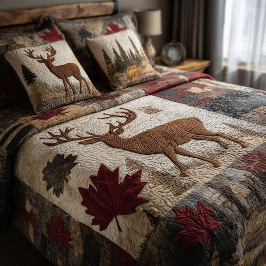 Echoing Stag 3-Piece Quilted Bedding Set NCU0NNT2634
