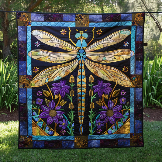 Elegant Azure Glow Dragonfly Quilted Blanket NCU0PD361