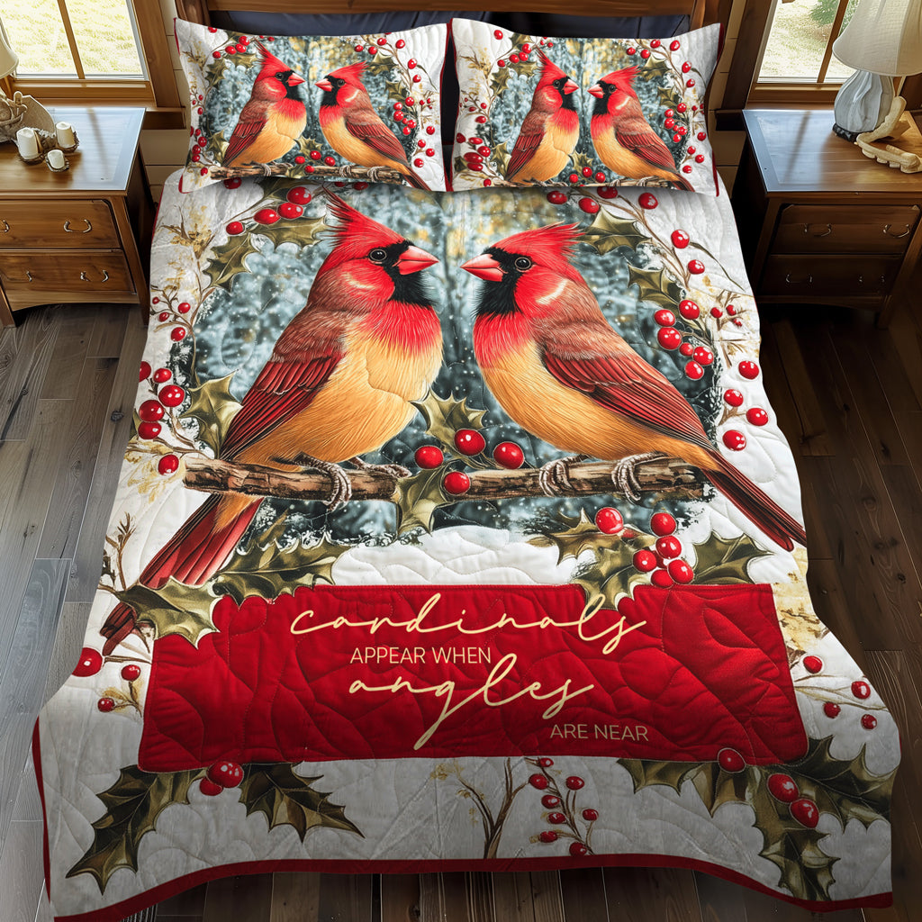 Elegant Cardinals 3-Piece Quilted Bedding Set NCU0TL1488