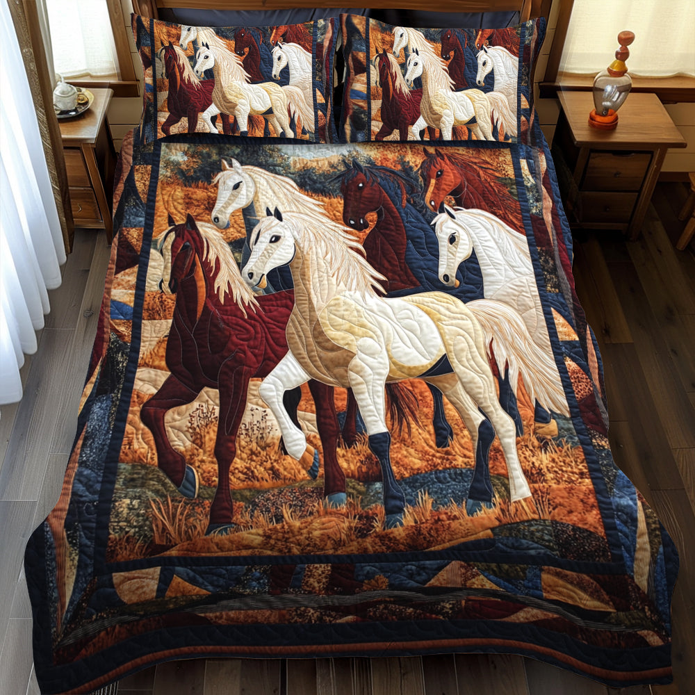 Elegant Horse Running 3-Piece Quilted Bedding Set NCU0PD587
