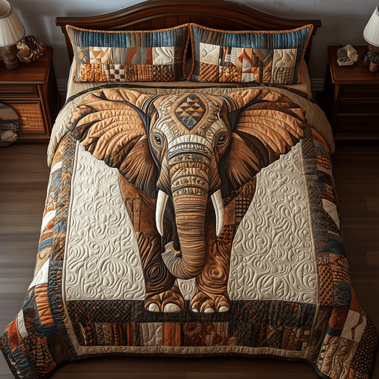 Elephant Harmony 3-Piece Quilted Bedding Set NCU0TH2598