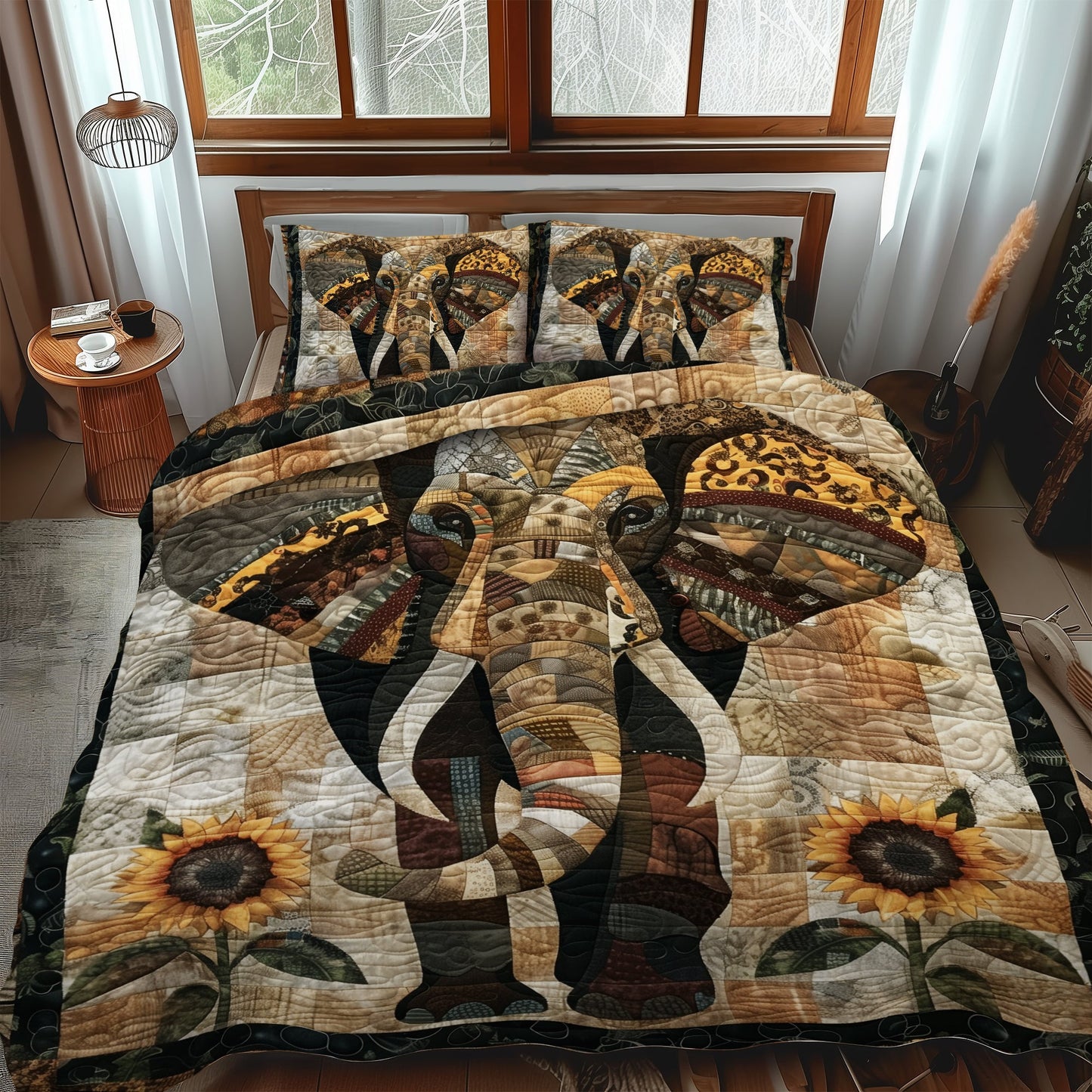 Elephant Oasis 3-Piece Quilted Bedding Set NCU0TH902