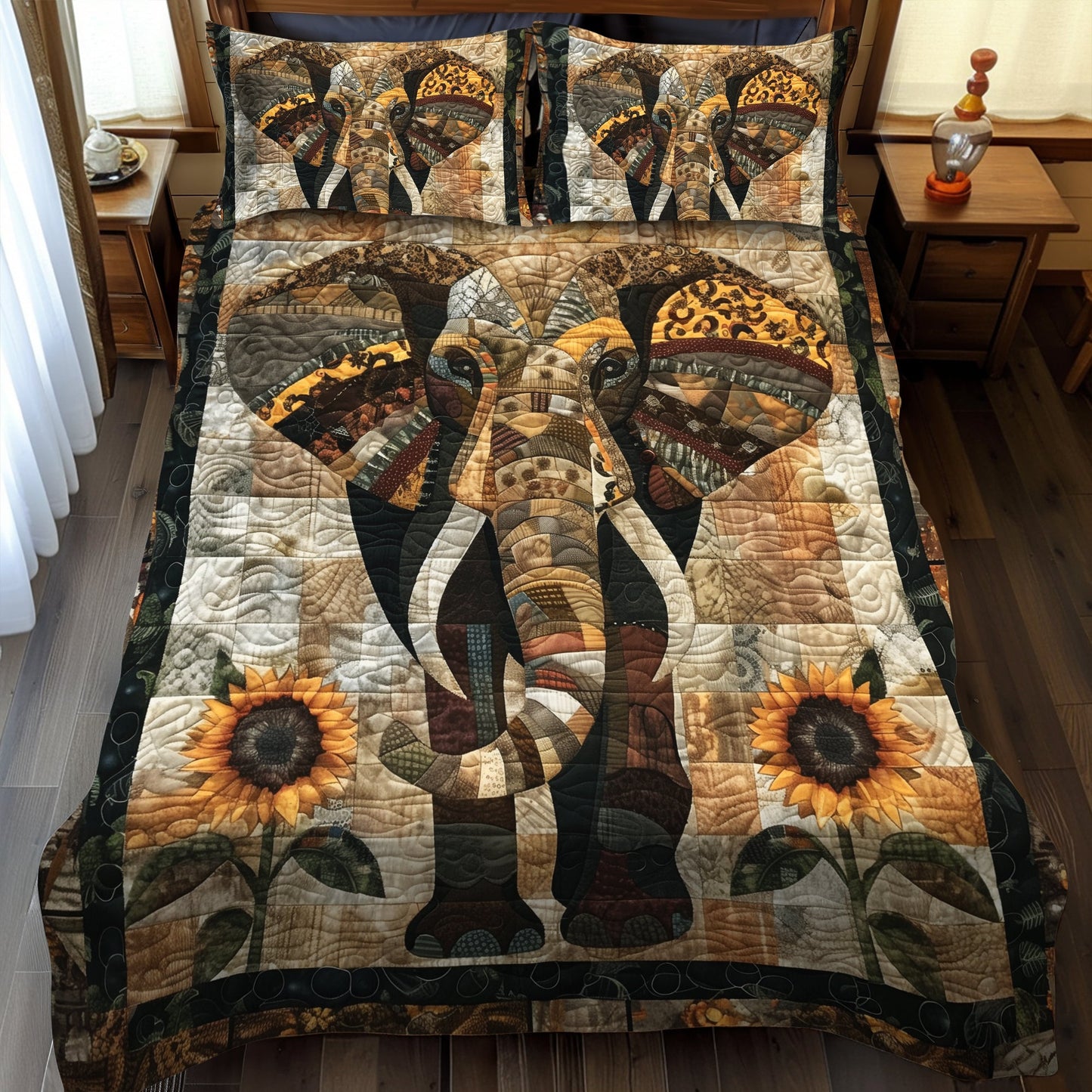 Elephant Oasis 3-Piece Quilted Bedding Set NCU0TH902