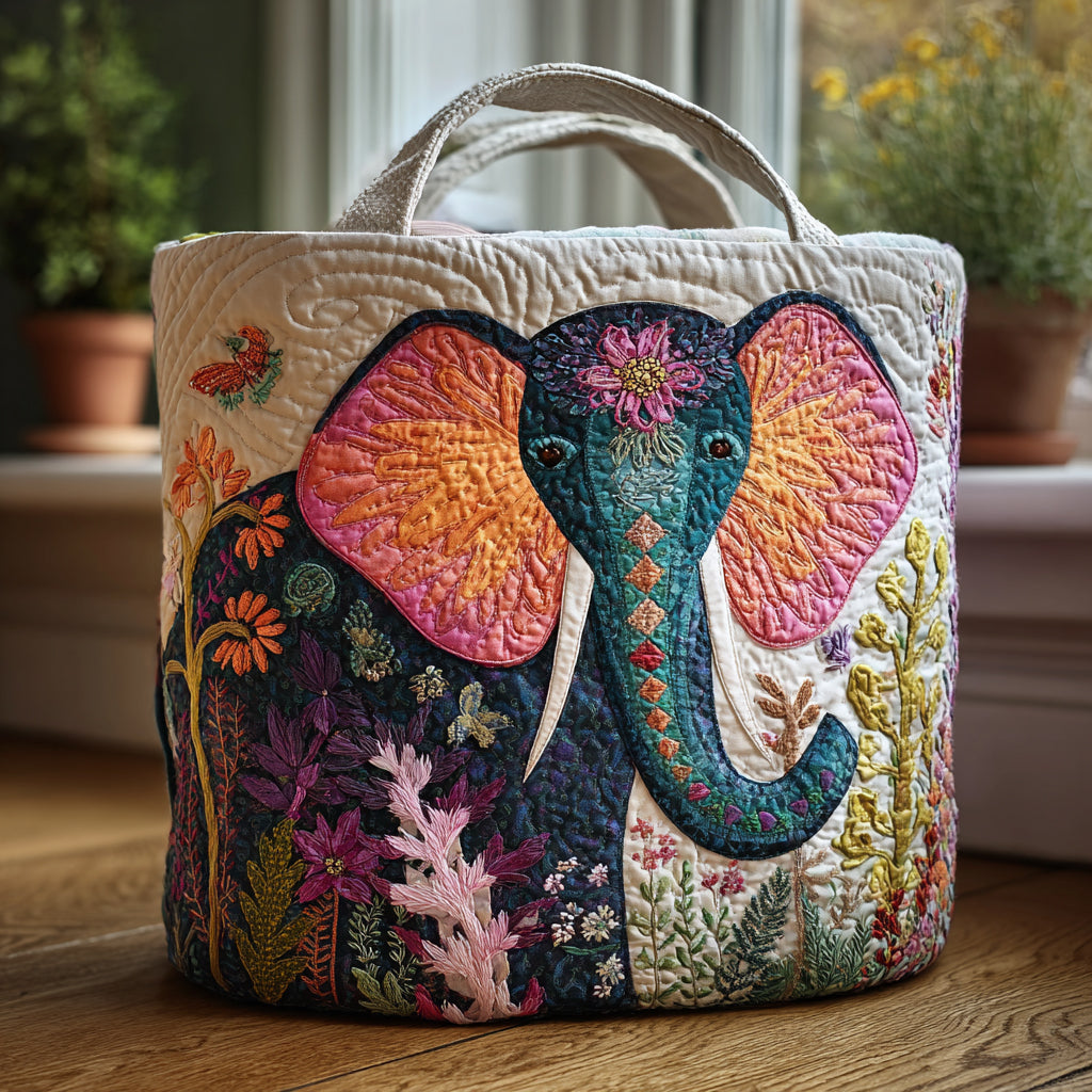 Elephant Bloom Quilted Laundry Basket NCU0DV1686