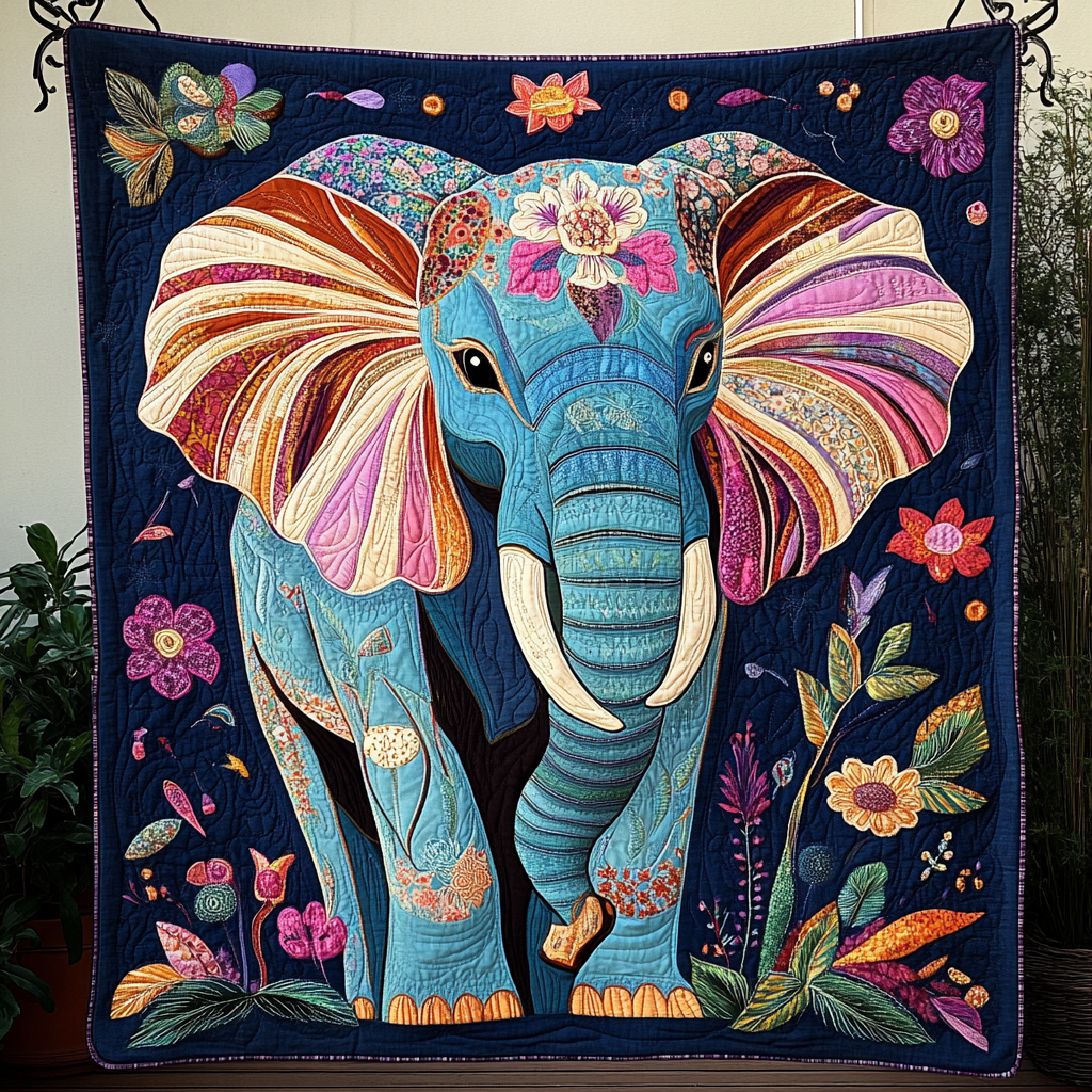 Elephant Graceful Roam Quilted Blanket NCU0DK952