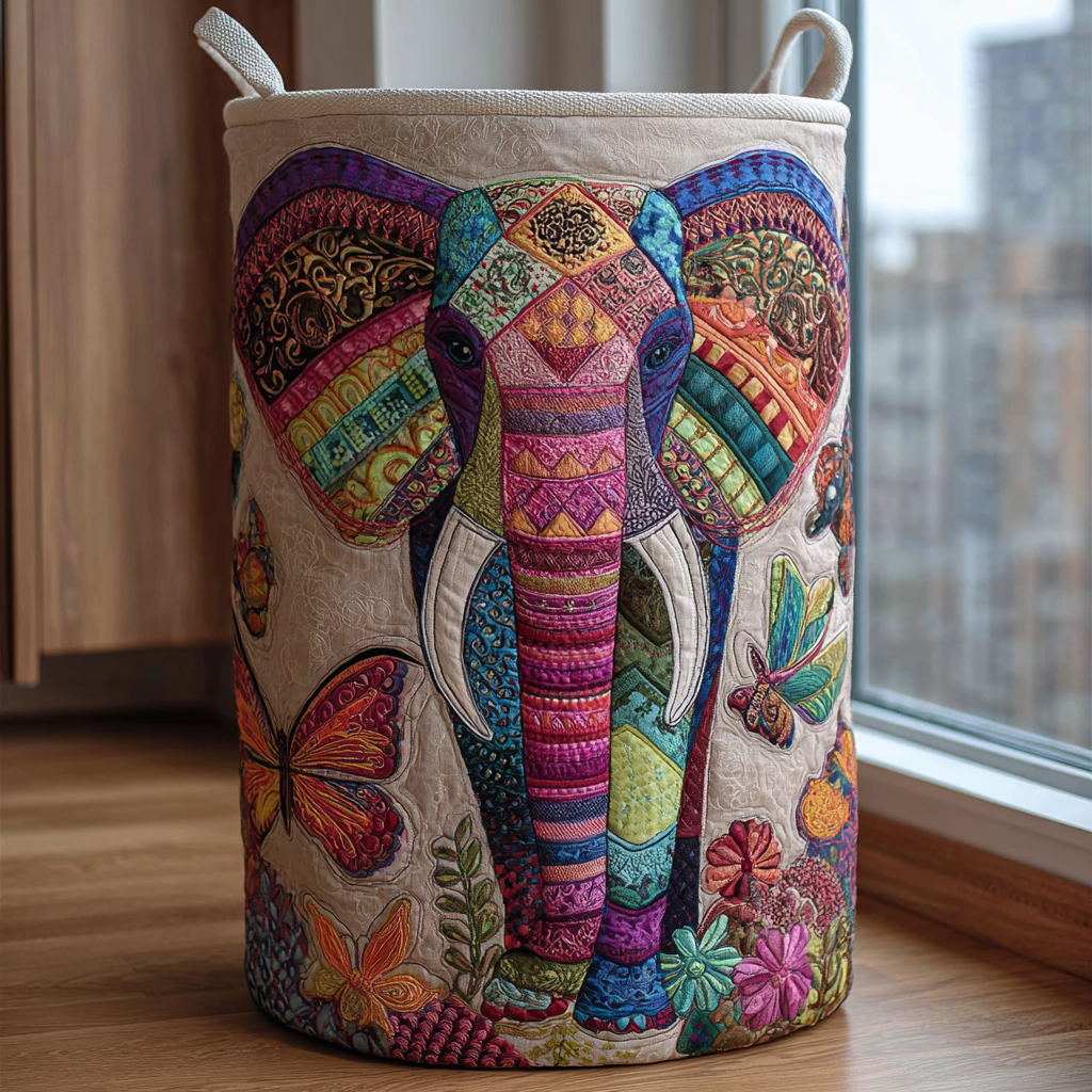 Elephant Harmony Quilted Laundry Basket NCU0DDK1181