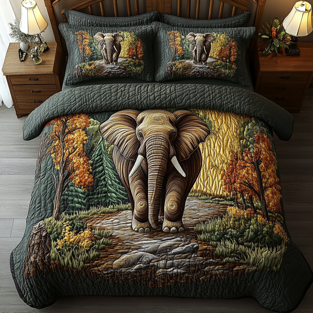Elephant Haven 3-Piece Quilted Bedding Set NCU0NVH065
