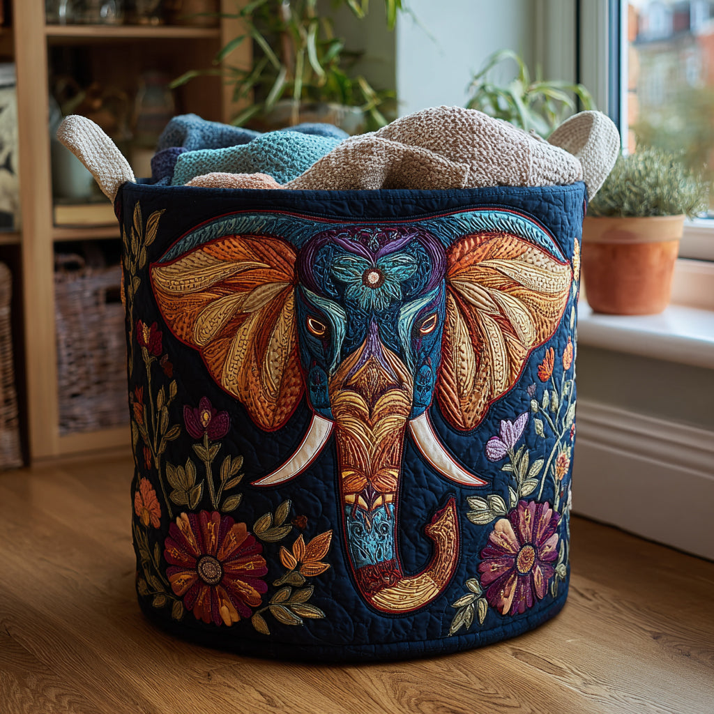 Elephant Vista Quilted Laundry Basket NCU0DV1688