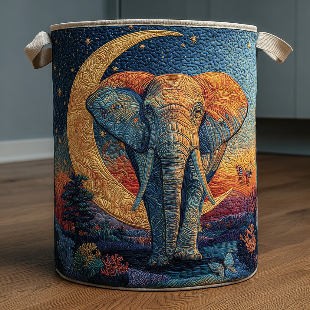 Elephant Whisper Quilted Laundry Basket NCU0DDK1183