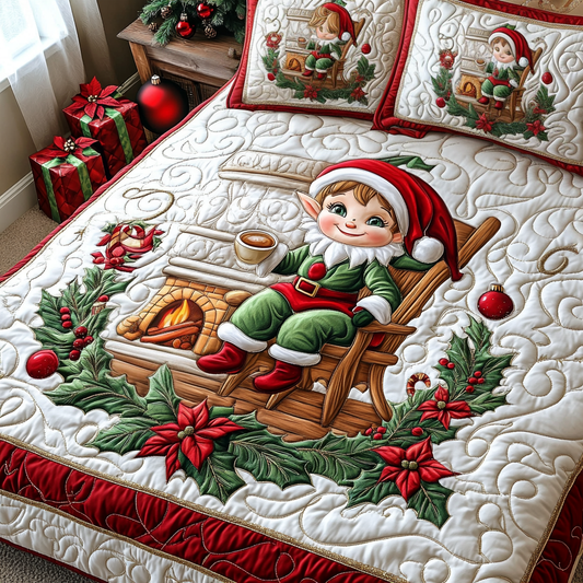 Elf by the Fireplace Quilted Bedding Set NCU0DV1784
