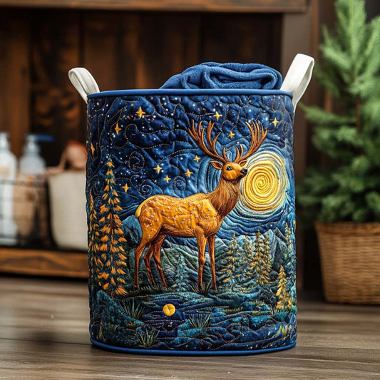 Elk in Pines Quilted Laundry Basket NCU0NNT1425