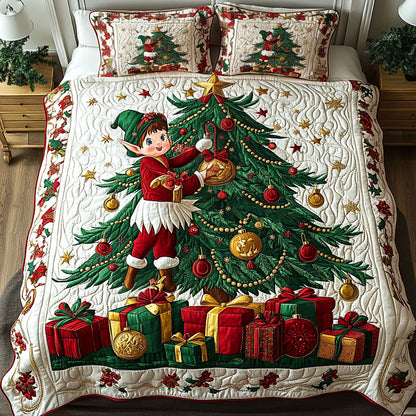 Elves of Christmas Joy 3-Piece Quilted Bedding Set NCU0PTT041