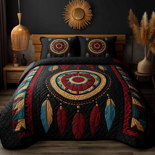Ember Earth Circle 3-Piece Quilted Bedding Set NCU0NXD1614