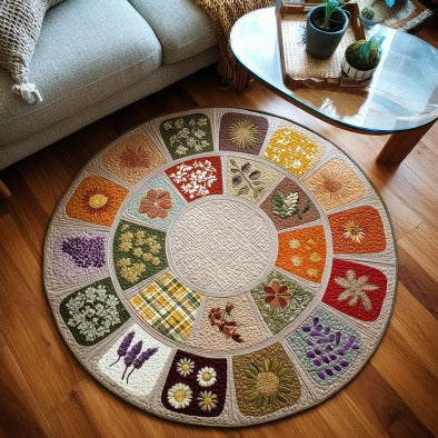 Embroidered Garden Quilted Round Mat NCU0PTT646