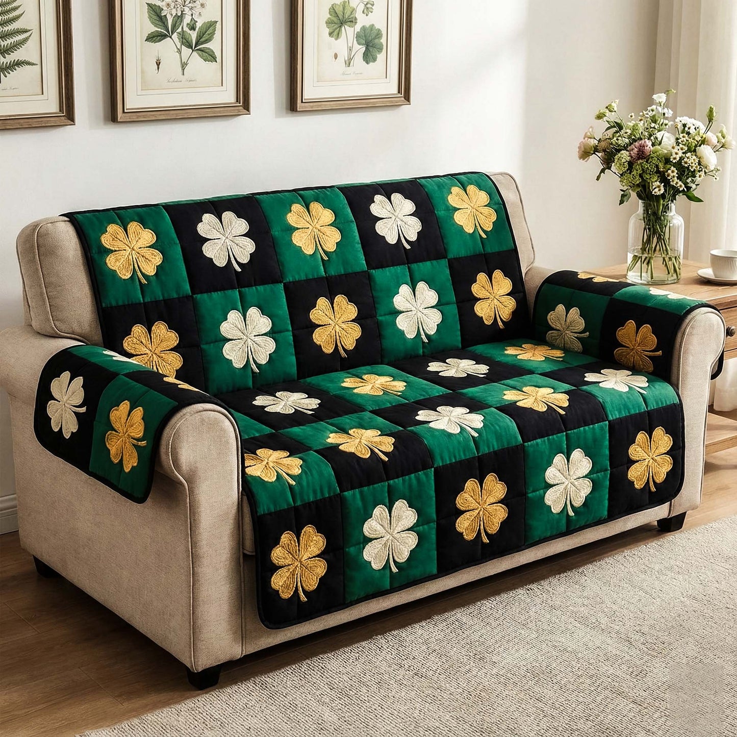 Emerald Field Quilted Sofa Cover NCU0NXD1364