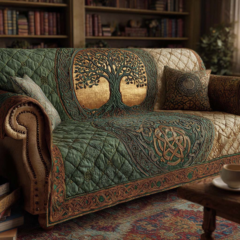 Emerald Forest Roots Quilted Sofa Cover NCU0NXD1238