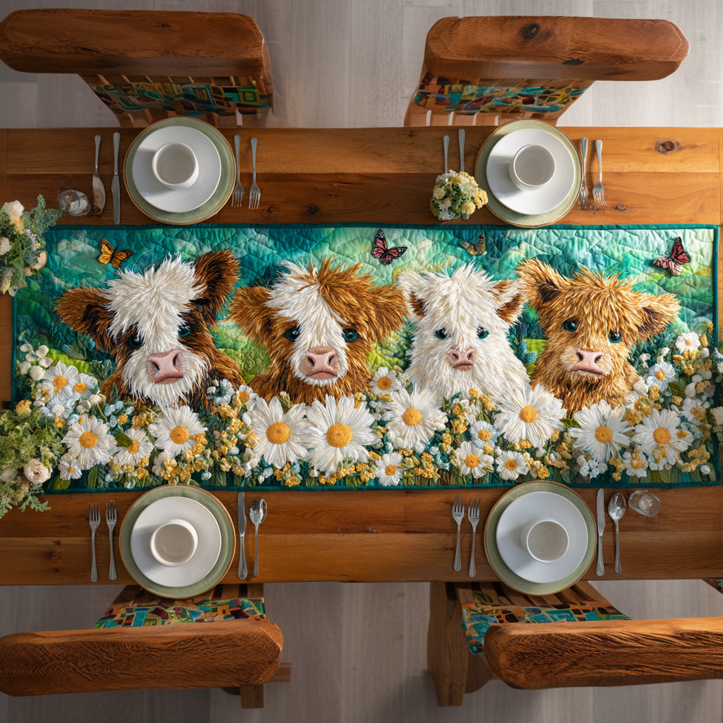 Emerald Highland Cow Quilted Table Runner NCU0HNH596