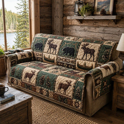 Emerald River Moose Quilted Sofa Cover NCU0PVL1064