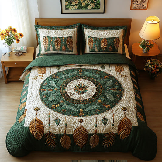 Emerald Sacred Wheel 3-Piece Quilted Bedding Set NCU0LDH866