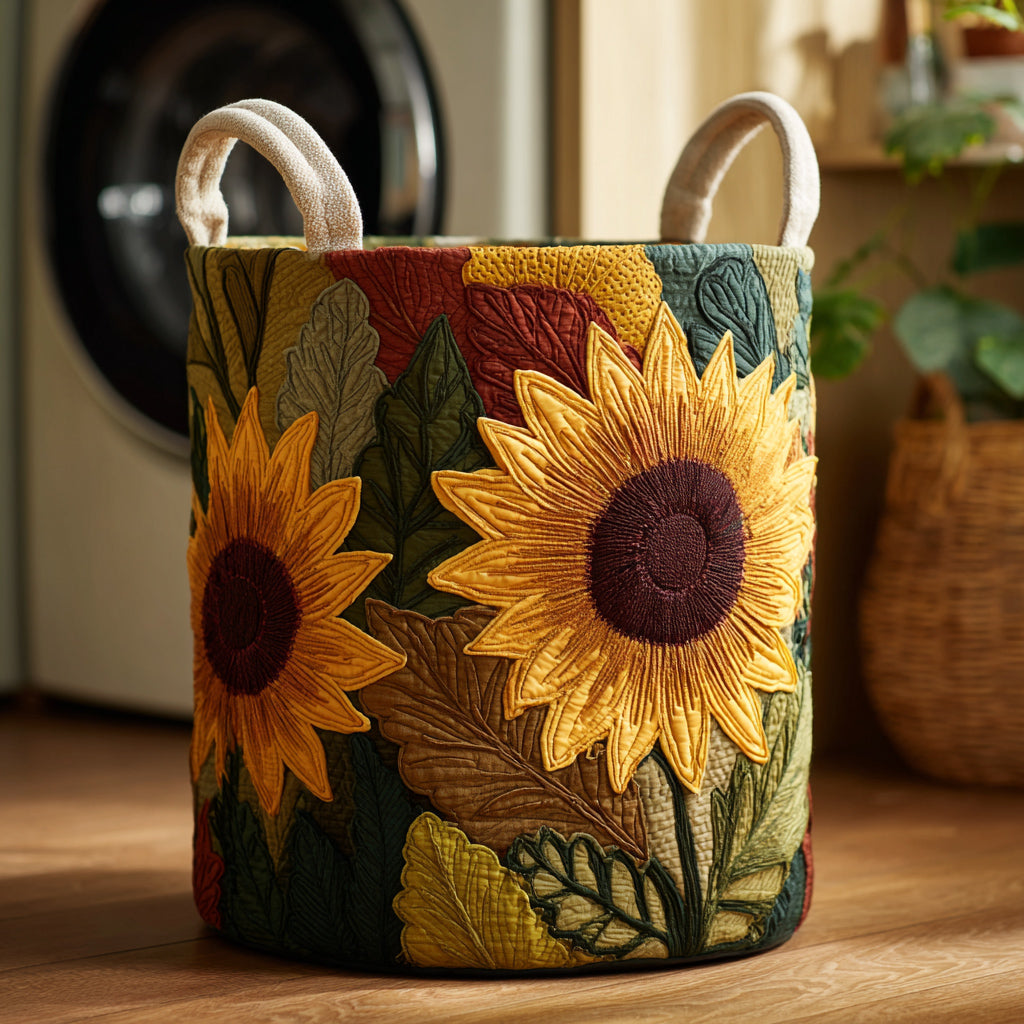 Emerald Sunflower Quilted Laundry Basket NCU0HNH635