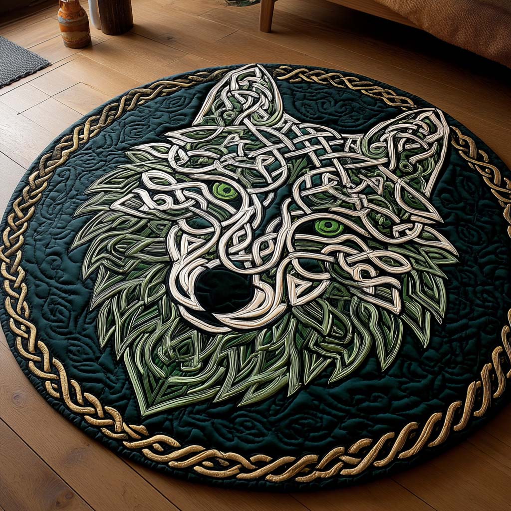 Emerald Wolf Quilted Round Mat NCU0NXD489