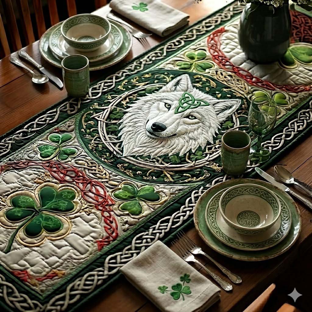 Emerald Wolf Quilted Table Runner NCU0DQQ0196