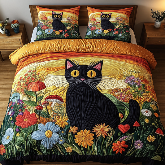 Enchanted Floral Cat 3-Piece Quilted Bedding Set NCU0PVL053