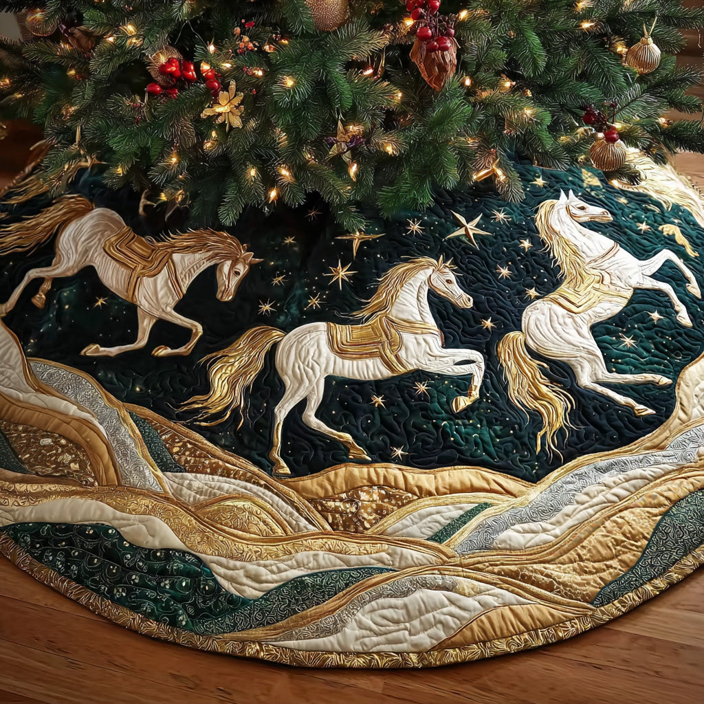 Enchanted Golden Carousel Christmas Quilted Tree Skirt NCU0LDH014